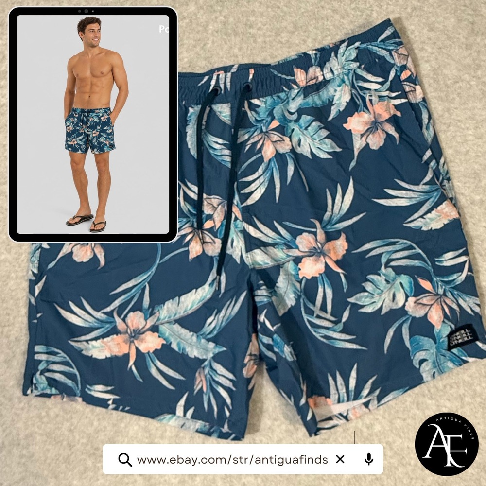 ONeill Mens Blue Tropical Floral Swim Trunks Sz XL Board Shorts XL Elastic Waist